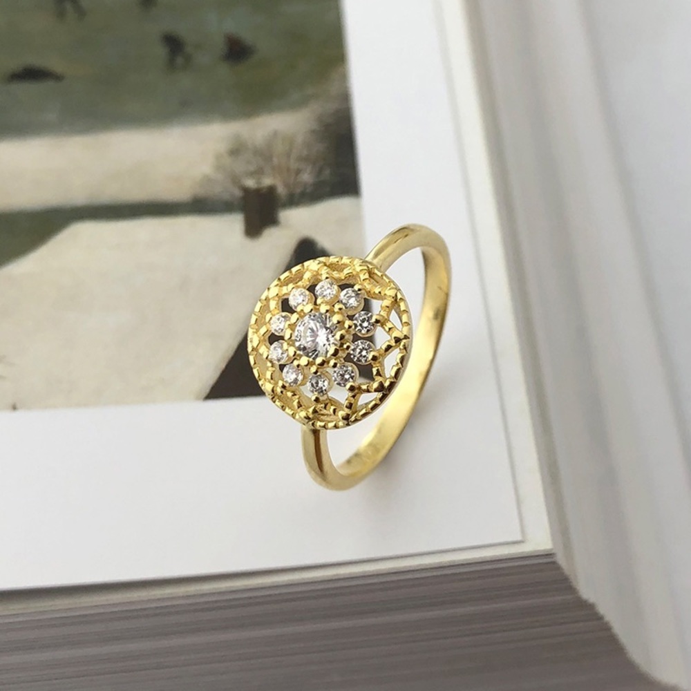 Gold Cubic Zirconia Round Cluster Ring - Picture 4 of 4